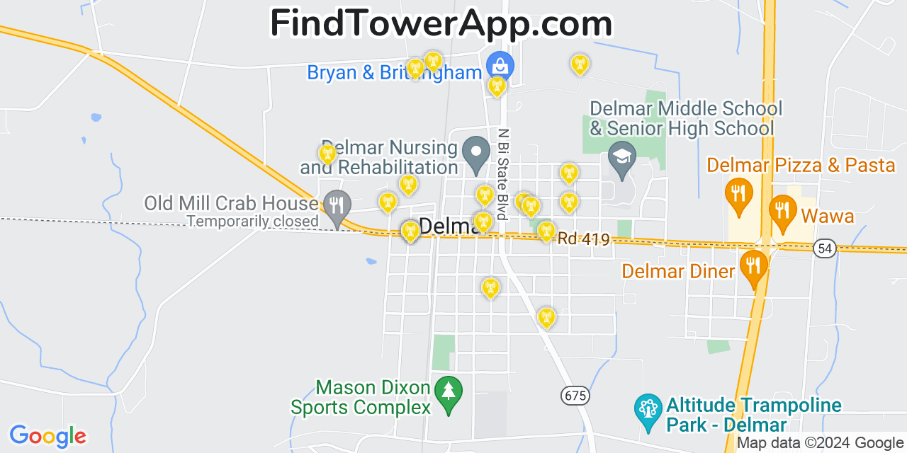 AT&T 4G/5G cell tower coverage map Delmar, Delaware