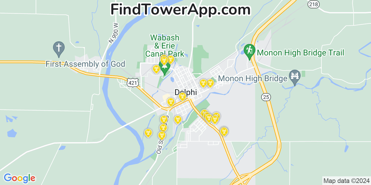 AT&T 4G/5G cell tower coverage map Delphi, Indiana
