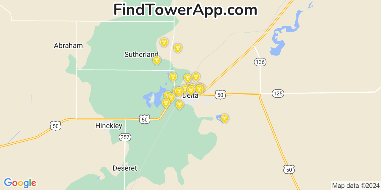 AT&T 4G/5G cell tower coverage map Delta, Utah
