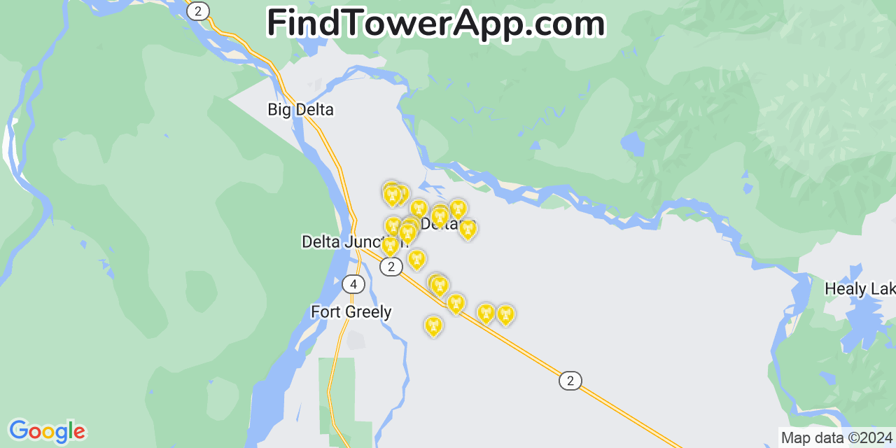 AT&T 4G/5G cell tower coverage map Deltana, Alaska