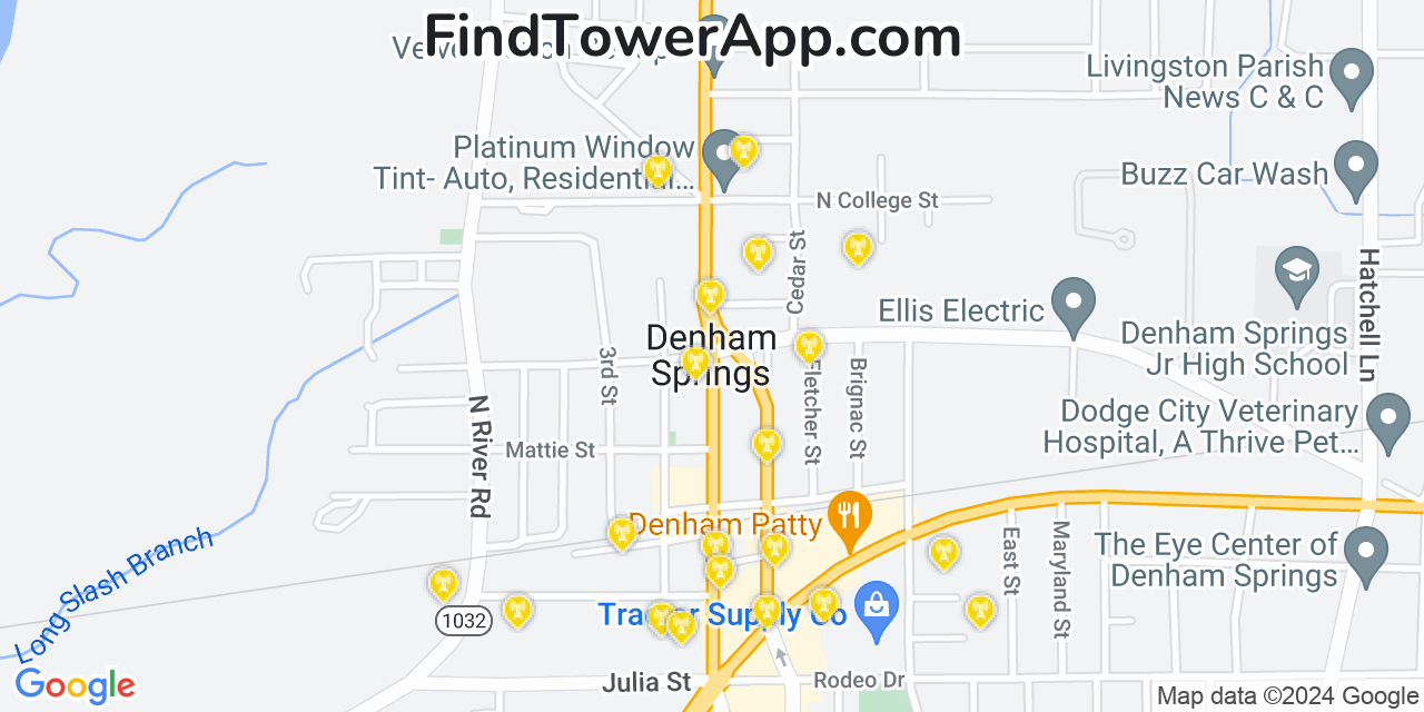 AT&T 4G/5G cell tower coverage map Denham Springs, Louisiana