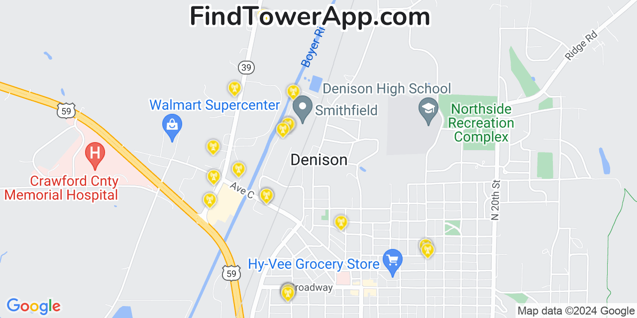 Verizon 4G/5G cell tower coverage map Denison, Iowa
