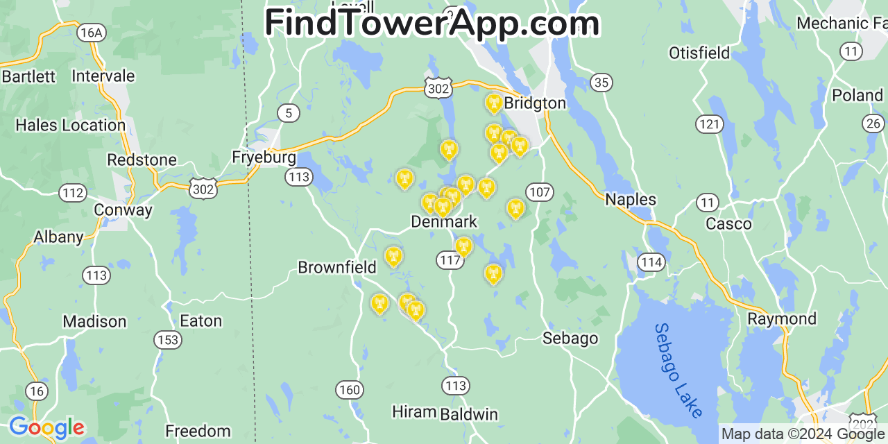 Verizon 4G/5G cell tower coverage map Denmark, Maine