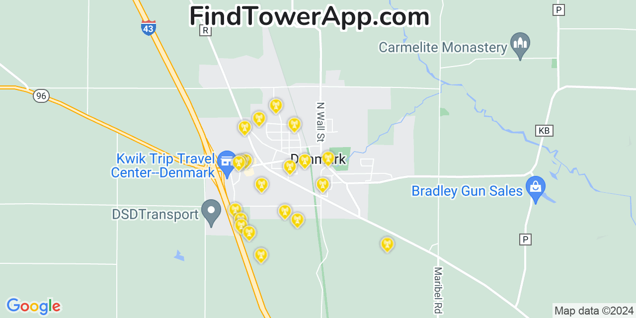 AT&T 4G/5G cell tower coverage map Denmark, Wisconsin