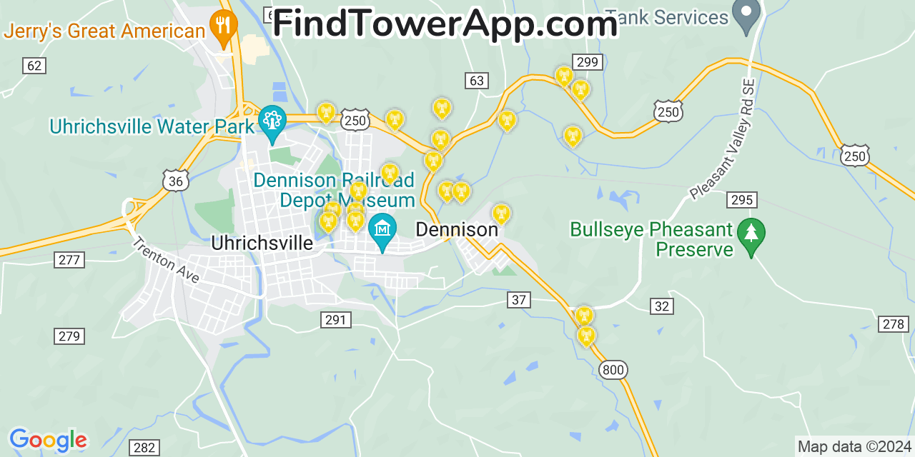 AT&T 4G/5G cell tower coverage map Dennison, Ohio