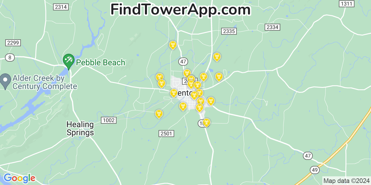 AT&T 4G/5G cell tower coverage map Denton, North Carolina