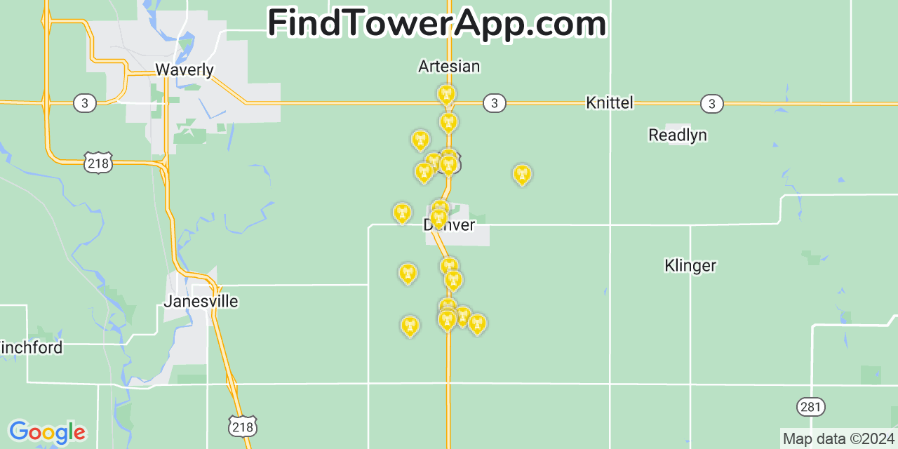 AT&T 4G/5G cell tower coverage map Denver, Iowa