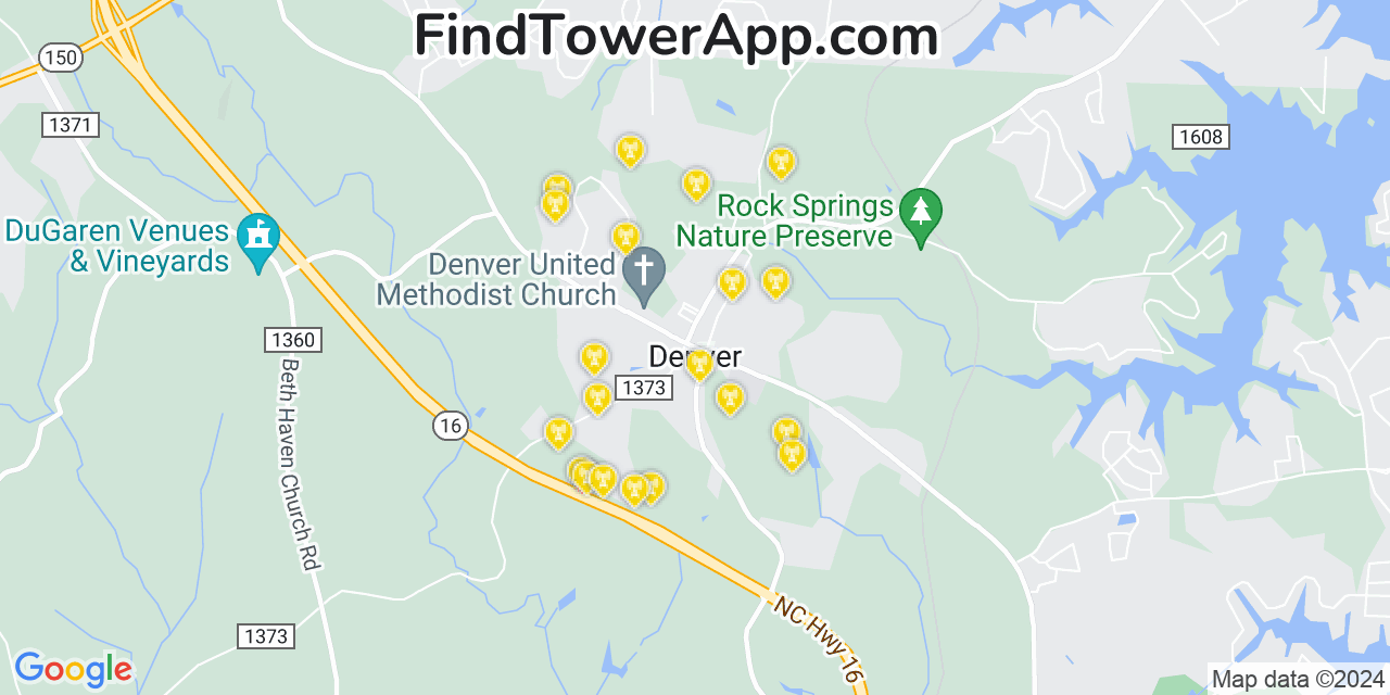AT&T 4G/5G cell tower coverage map Denver, North Carolina