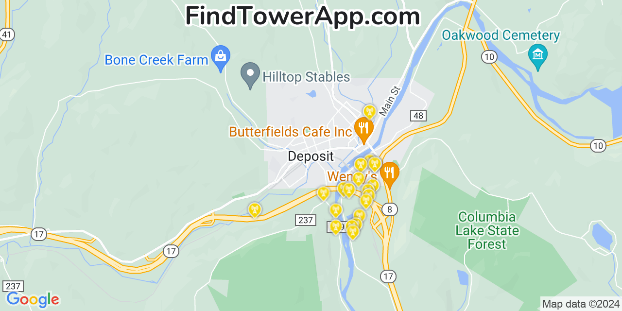 AT&T 4G/5G cell tower coverage map Deposit, New York