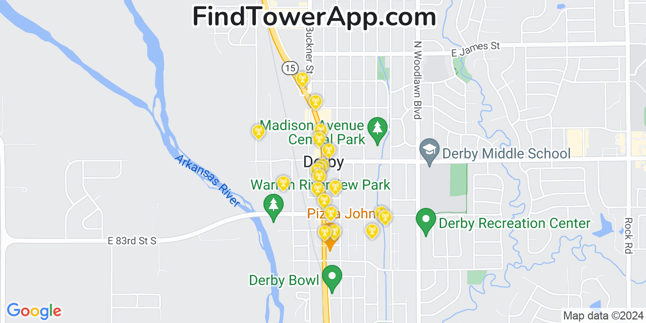 AT&T 4G/5G cell tower coverage map Derby, Kansas