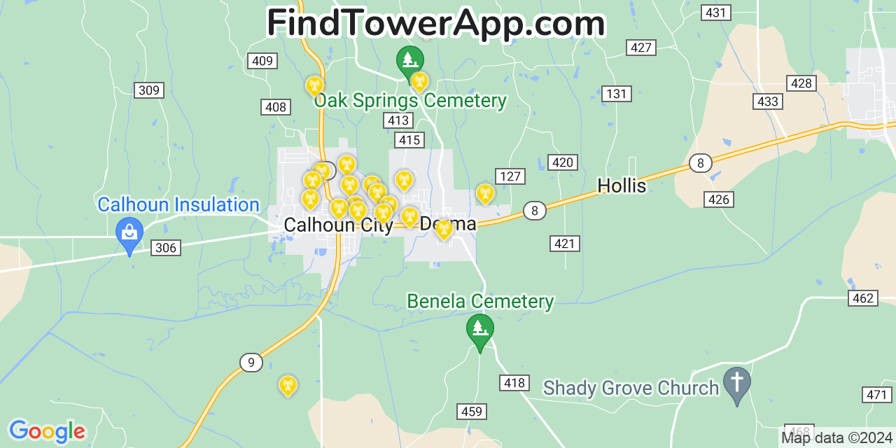 T-Mobile 4G/5G cell tower coverage map Derma, Mississippi