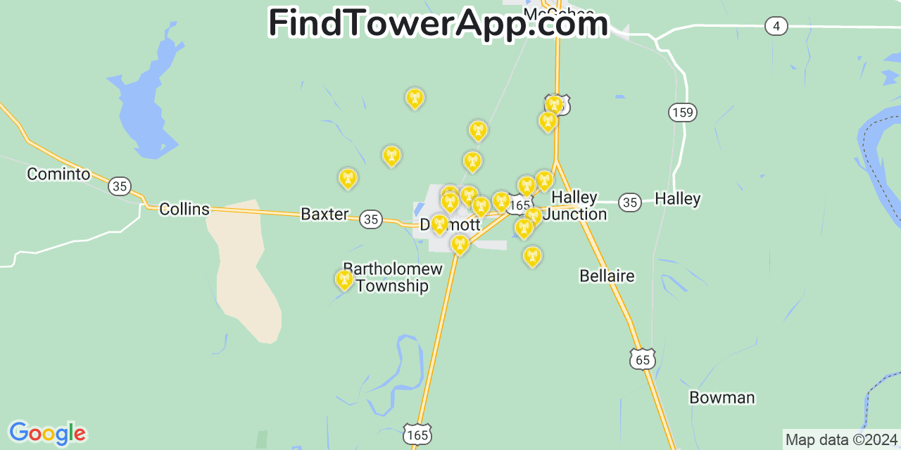 AT&T 4G/5G cell tower coverage map Dermott, Arkansas