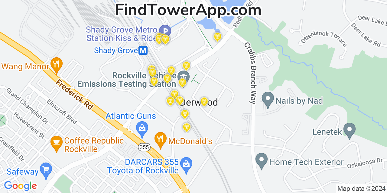 AT&T 4G/5G cell tower coverage map Derwood, Maryland