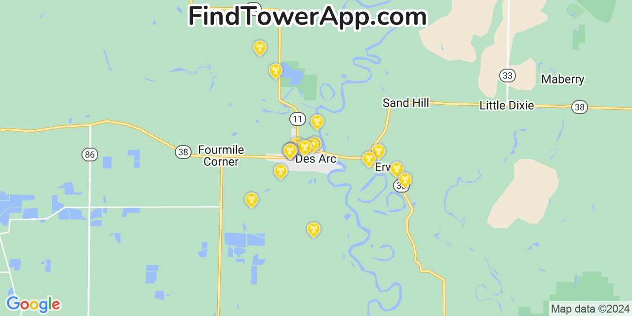 AT&T 4G/5G cell tower coverage map Des Arc, Arkansas