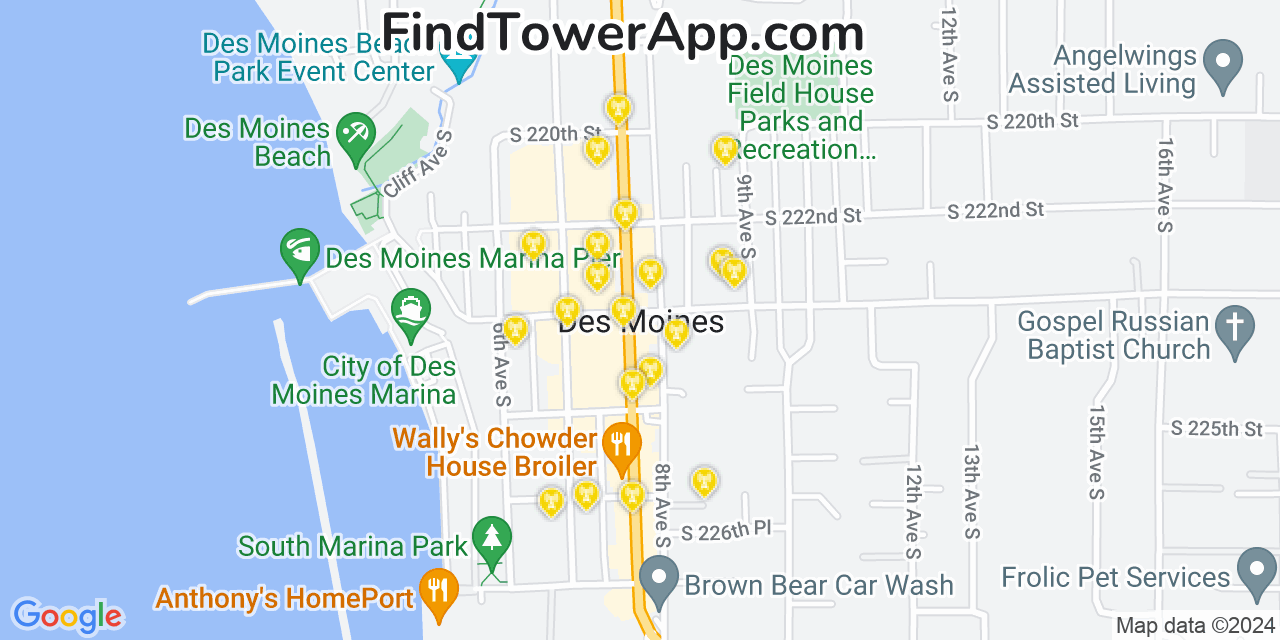 T-Mobile 4G/5G cell tower coverage map Des Moines, Washington