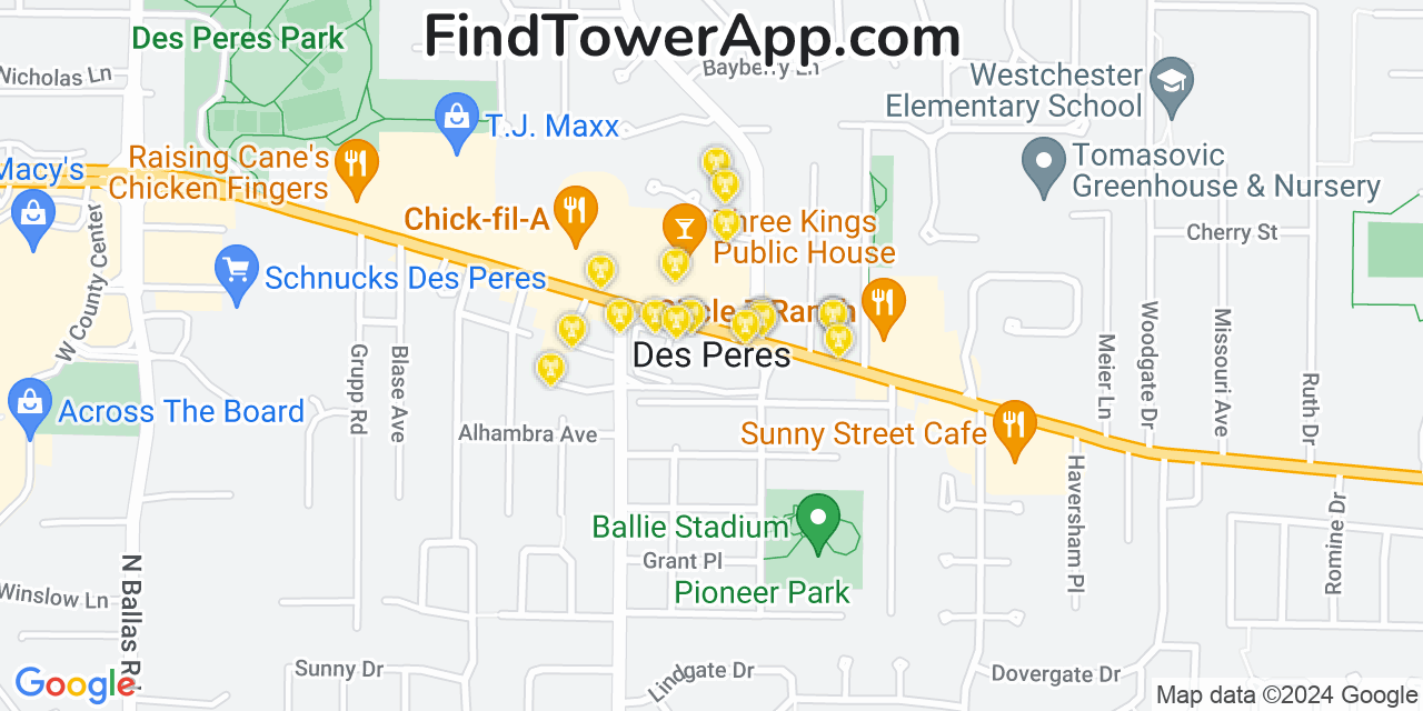 AT&T 4G/5G cell tower coverage map Des Peres, Missouri