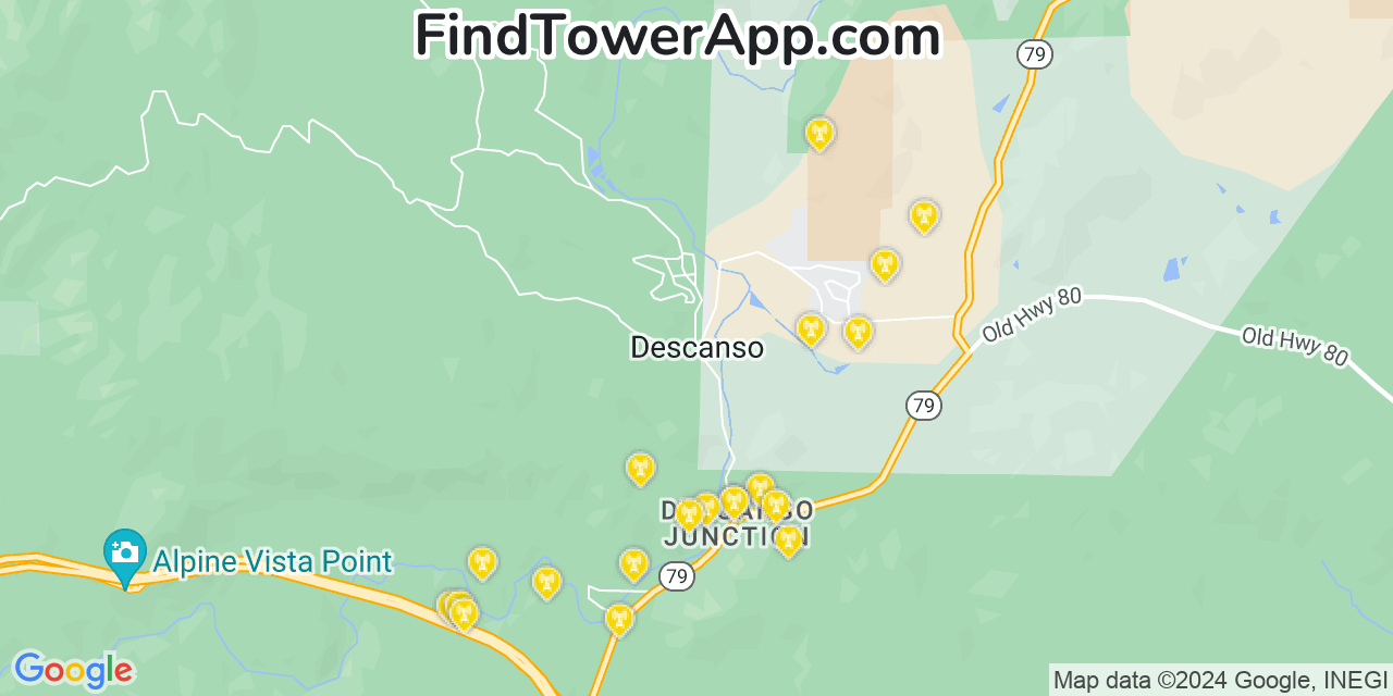 AT&T 4G/5G cell tower coverage map Descanso, California