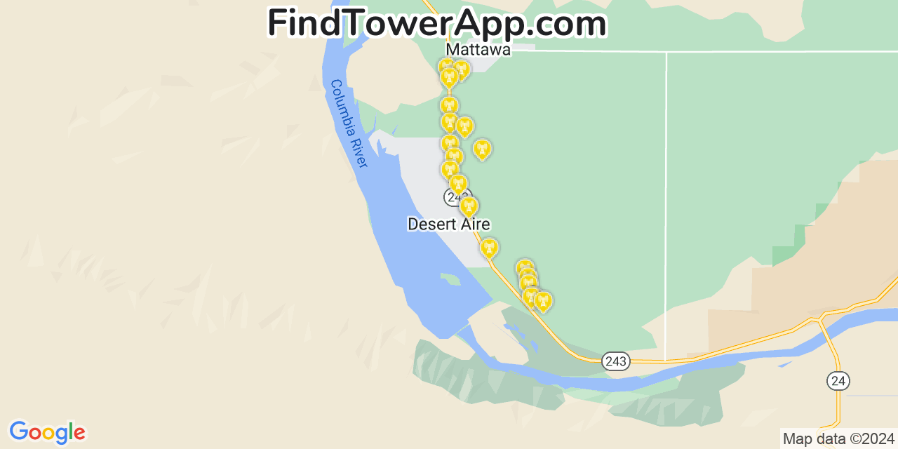AT&T 4G/5G cell tower coverage map Desert Aire, Washington