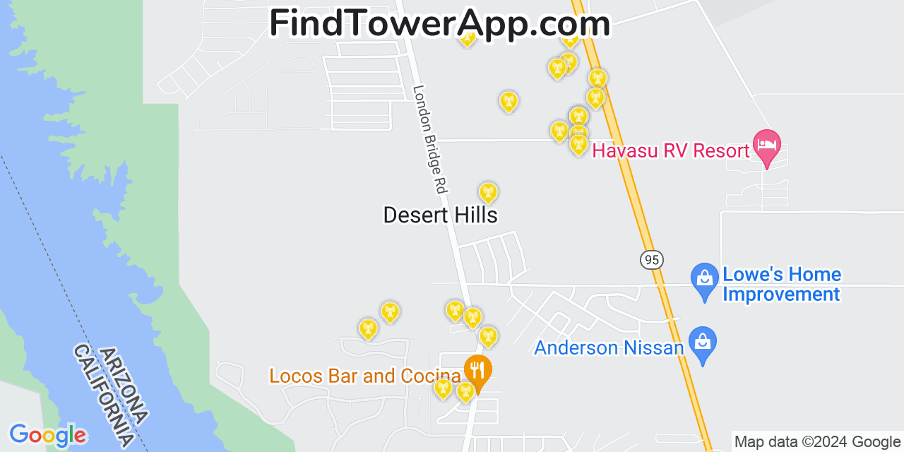 AT&T 4G/5G cell tower coverage map Desert Hills, Arizona