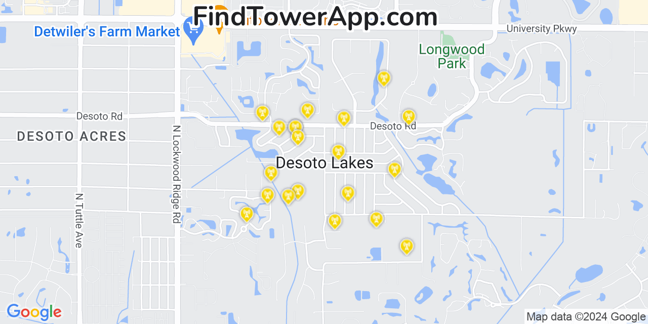 Verizon 4G/5G cell tower coverage map Desoto Lakes, Florida