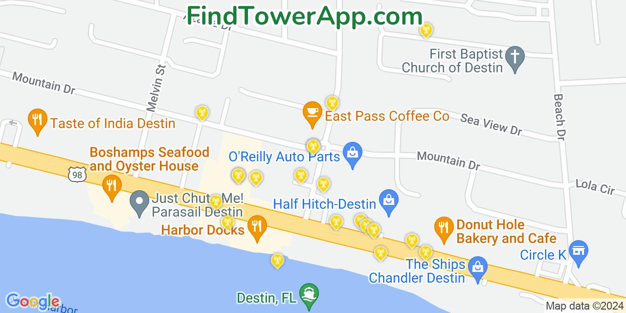 AT&T 4G/5G cell tower coverage map Destin, Florida