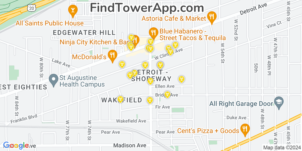 AT&T 4G/5G cell tower coverage map Detroit Shoreway, Ohio