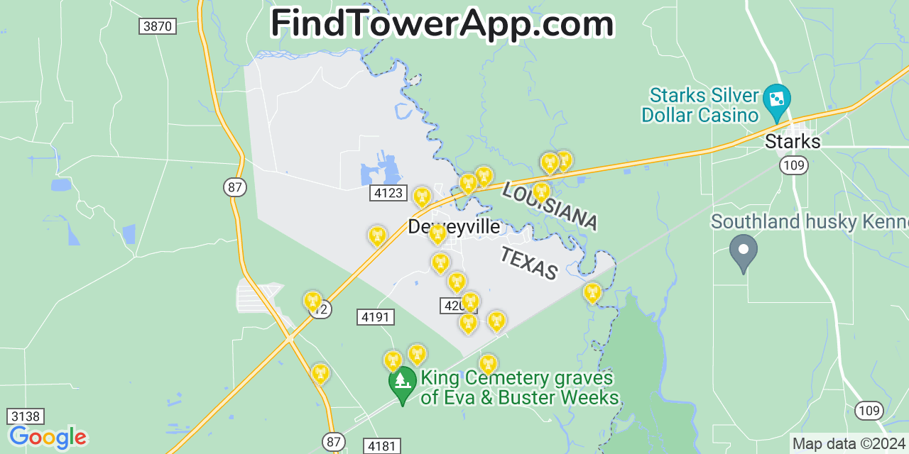Verizon 4G/5G cell tower coverage map Deweyville, Texas