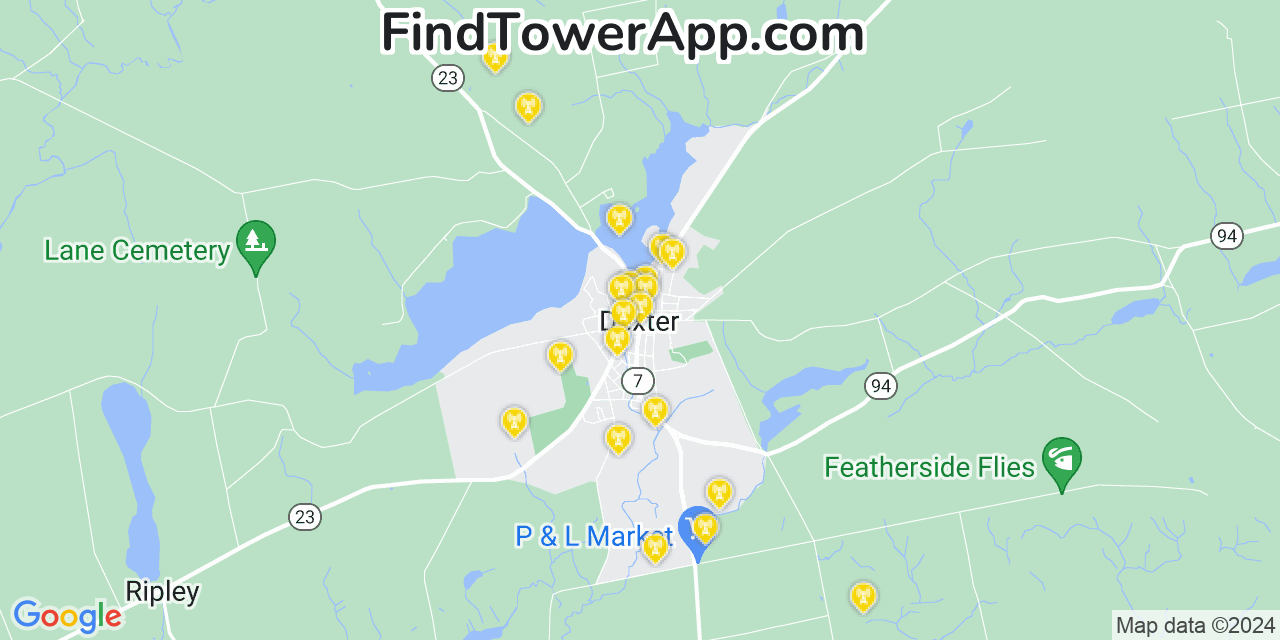 AT&T 4G/5G cell tower coverage map Dexter, Maine