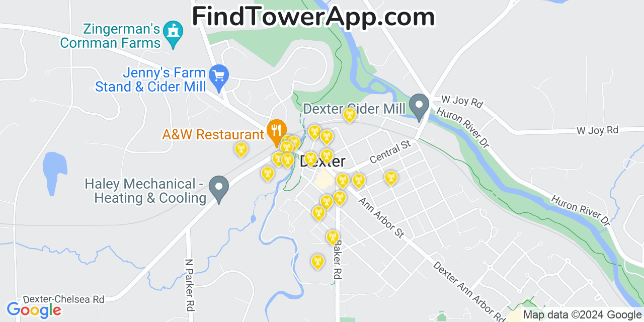 AT&T 4G/5G cell tower coverage map Dexter, Michigan