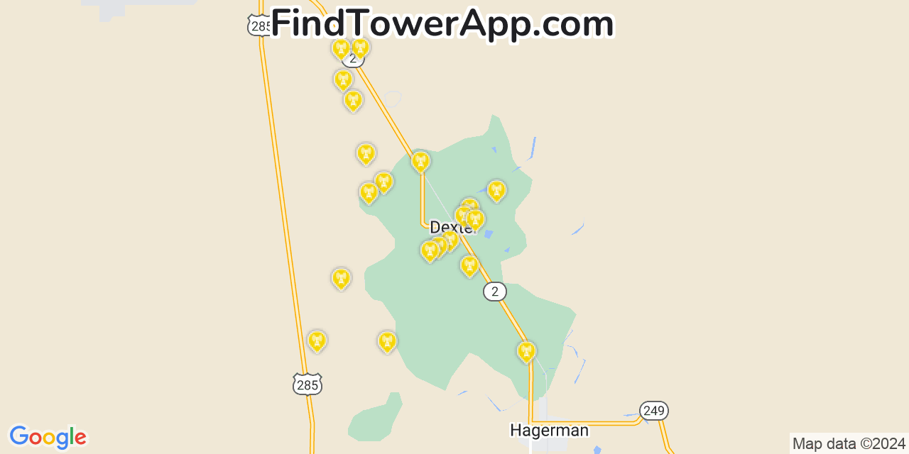 AT&T 4G/5G cell tower coverage map Dexter, New Mexico