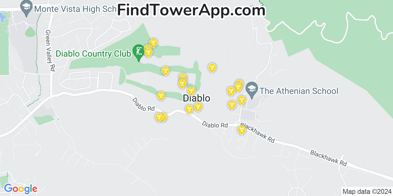 AT&T 4G/5G cell tower coverage map Diablo, California