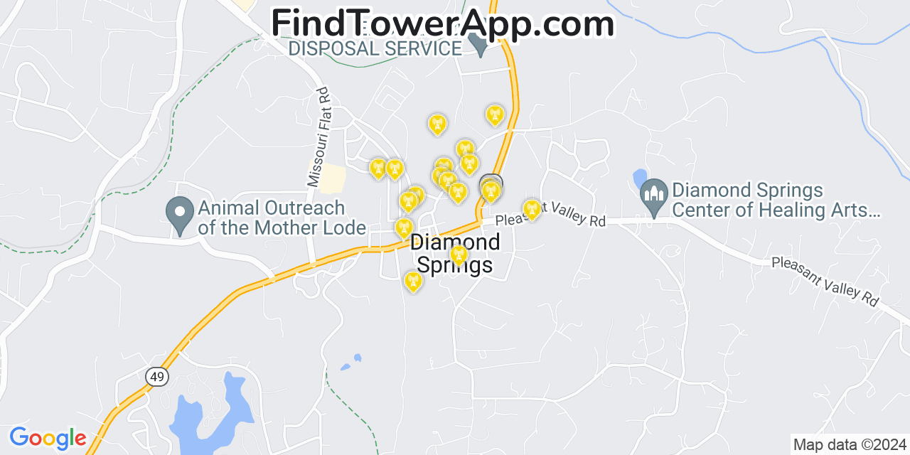 Verizon 4G/5G cell tower coverage map Diamond Springs, California