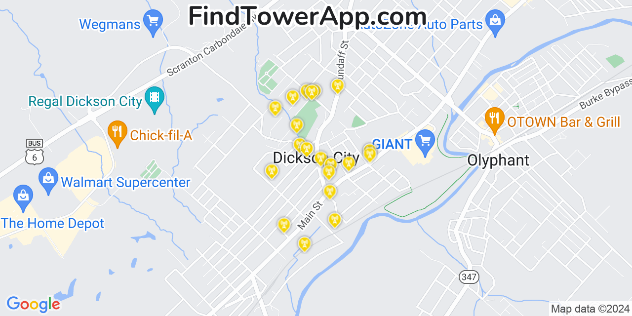 AT&T 4G/5G cell tower coverage map Dickson City, Pennsylvania