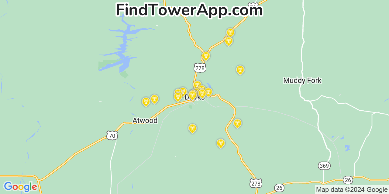 AT&T 4G/5G cell tower coverage map Dierks, Arkansas