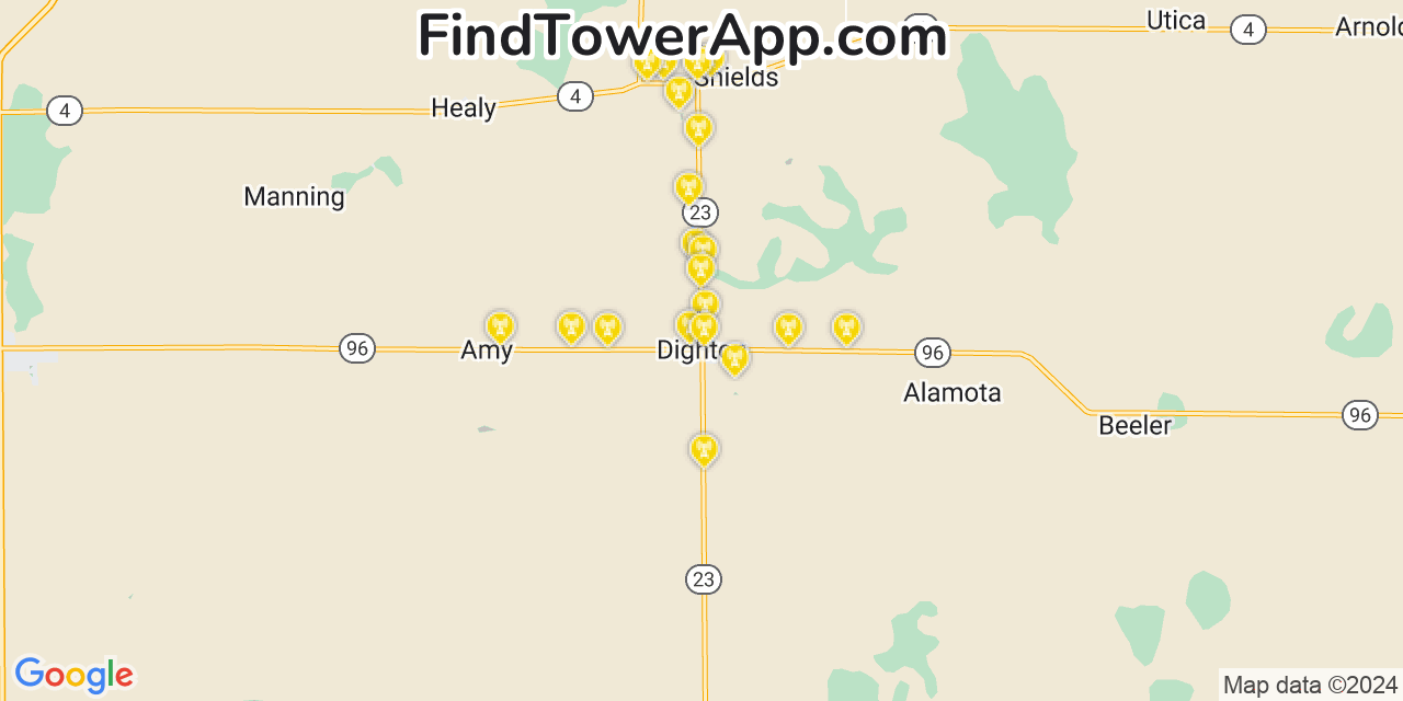 AT&T 4G/5G cell tower coverage map Dighton, Kansas