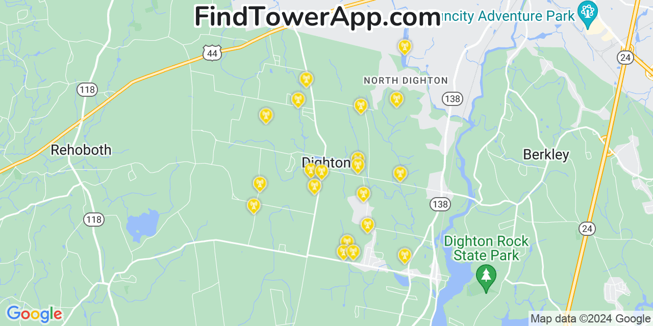 AT&T 4G/5G cell tower coverage map Dighton, Massachusetts