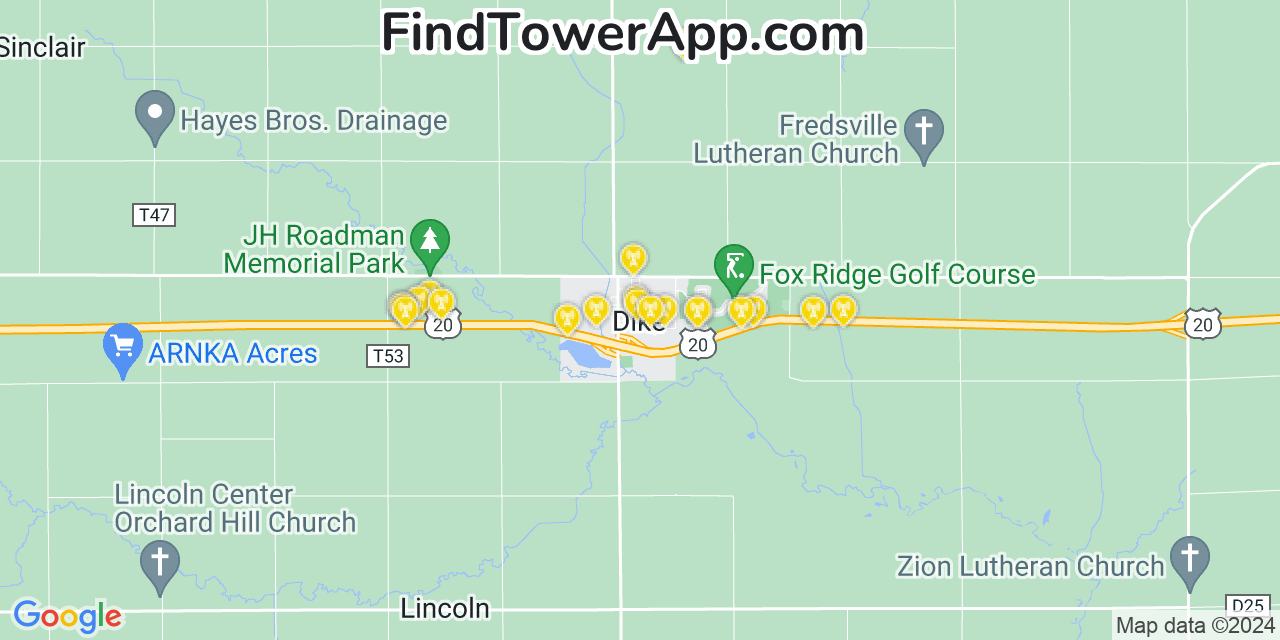 AT&T 4G/5G cell tower coverage map Dike, Iowa