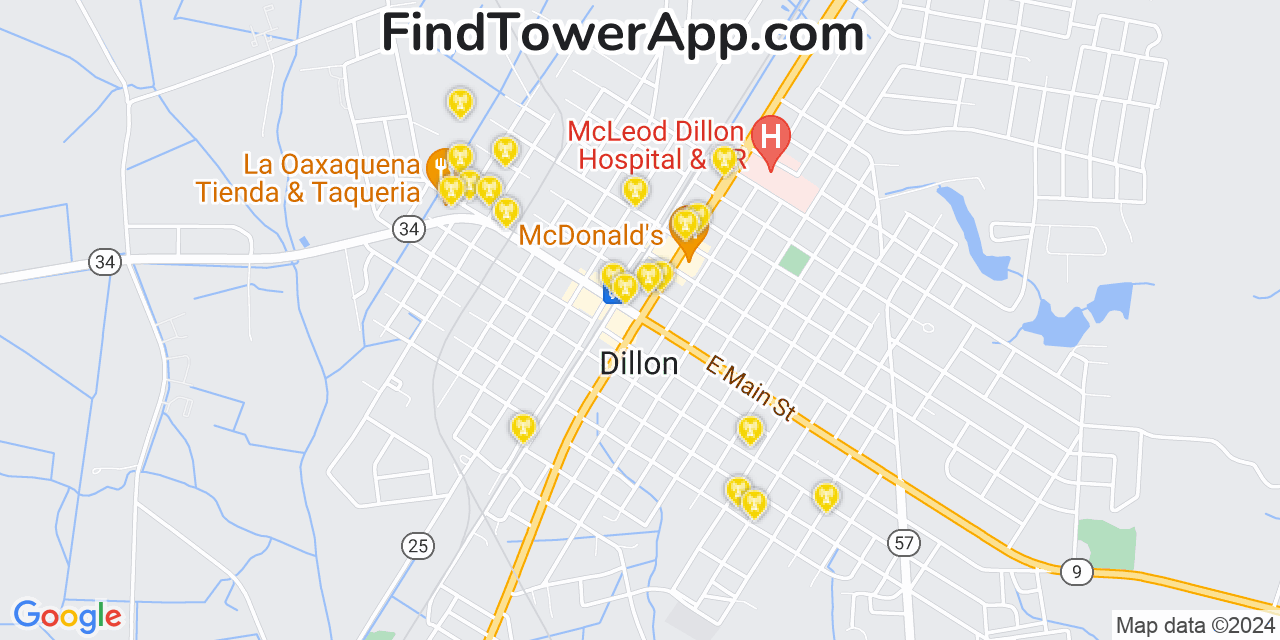 AT&T 4G/5G cell tower coverage map Dillon, South Carolina