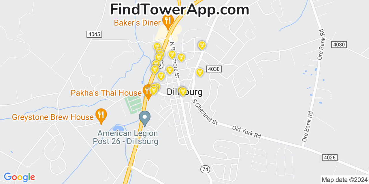 AT&T 4G/5G cell tower coverage map Dillsburg, Pennsylvania