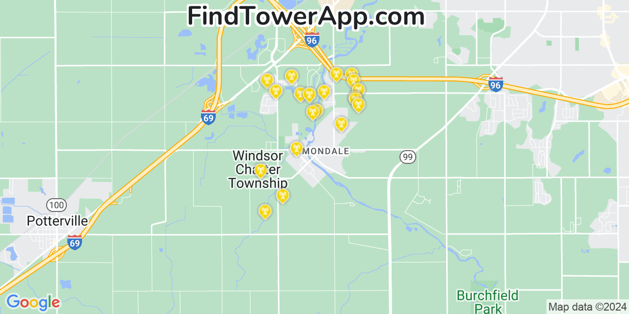 AT&T 4G/5G cell tower coverage map Dimondale, Michigan