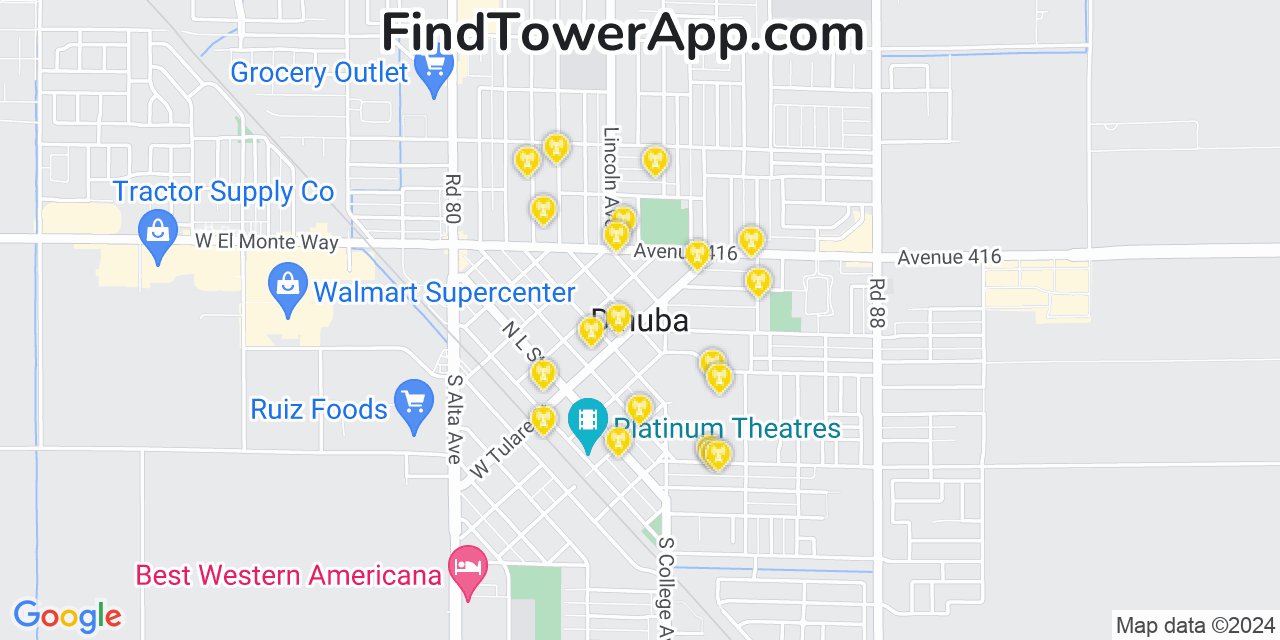 T-Mobile 4G/5G cell tower coverage map Dinuba, California
