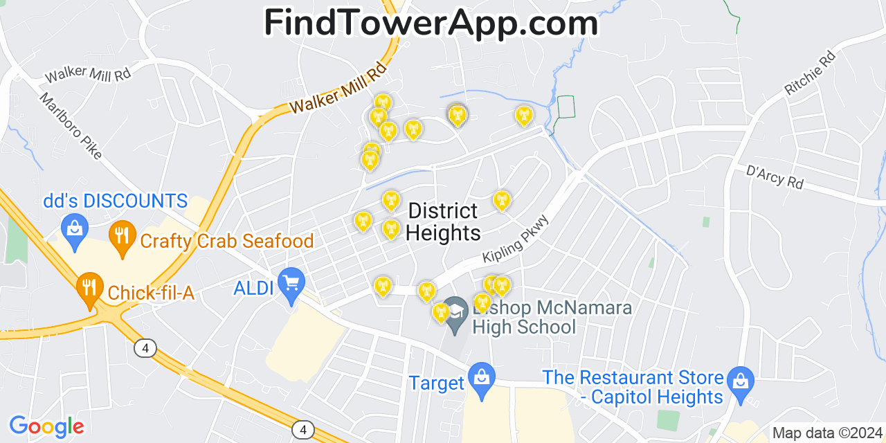 T-Mobile 4G/5G cell tower coverage map District Heights, Maryland