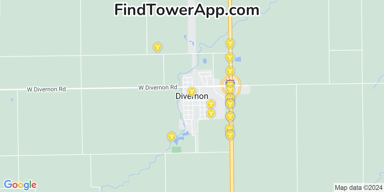 AT&T 4G/5G cell tower coverage map Divernon, Illinois