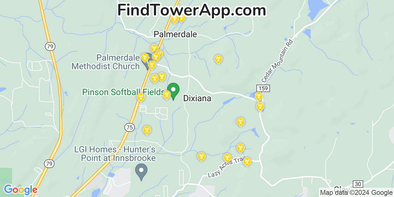 AT&T 4G/5G cell tower coverage map Dixiana, Alabama