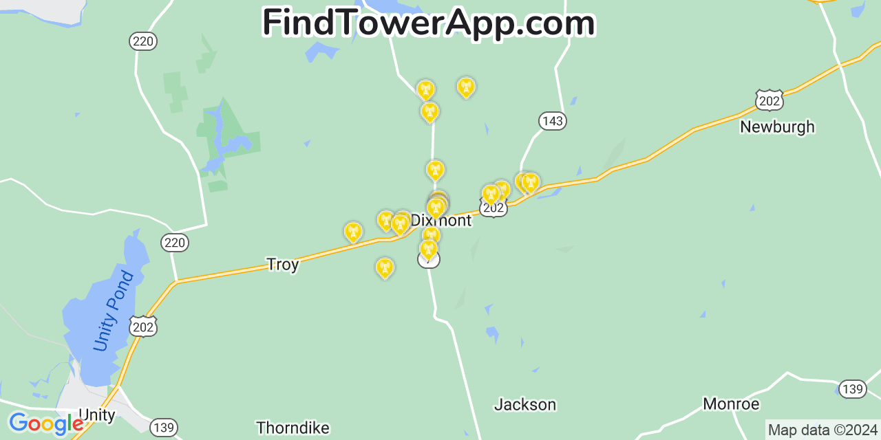 AT&T 4G/5G cell tower coverage map Dixmont, Maine