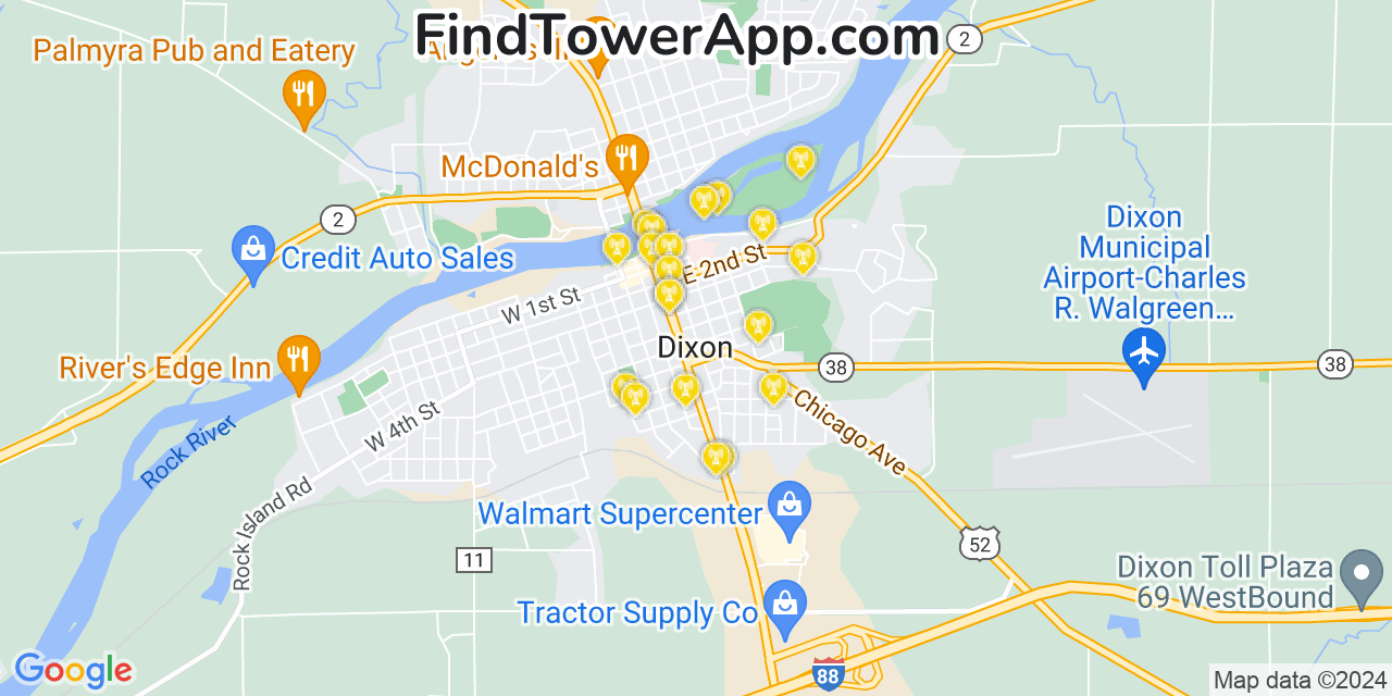AT&T 4G/5G cell tower coverage map Dixon, Illinois