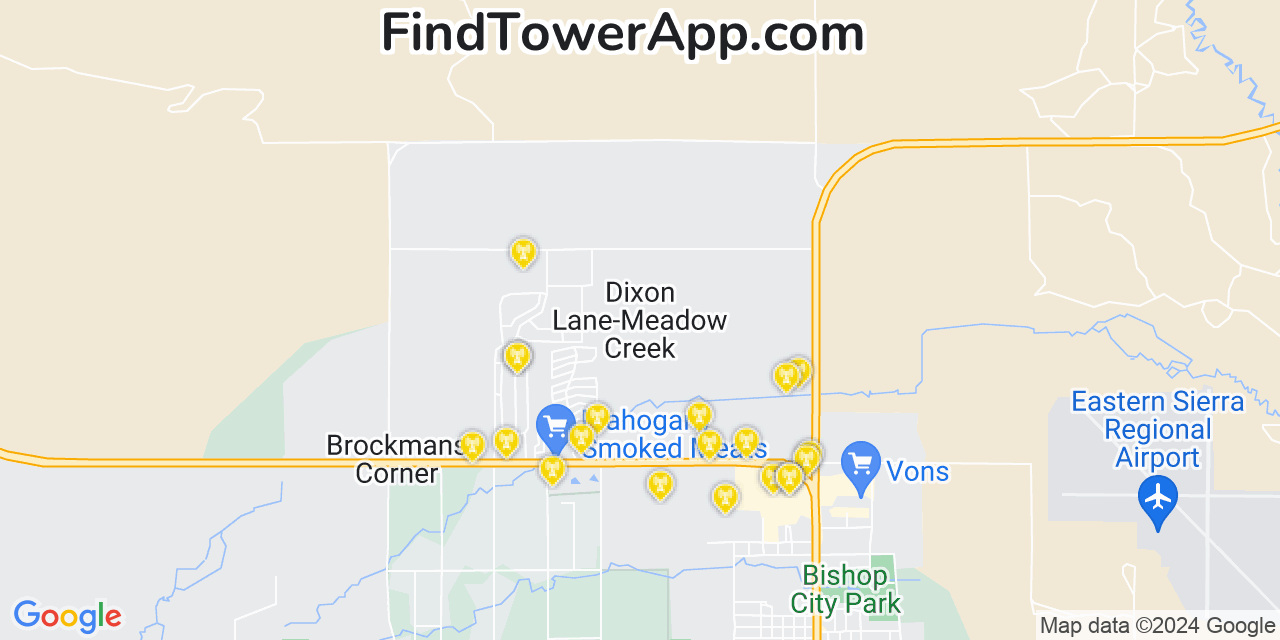 AT&T 4G/5G cell tower coverage map Dixon Lane Meadow Creek, California