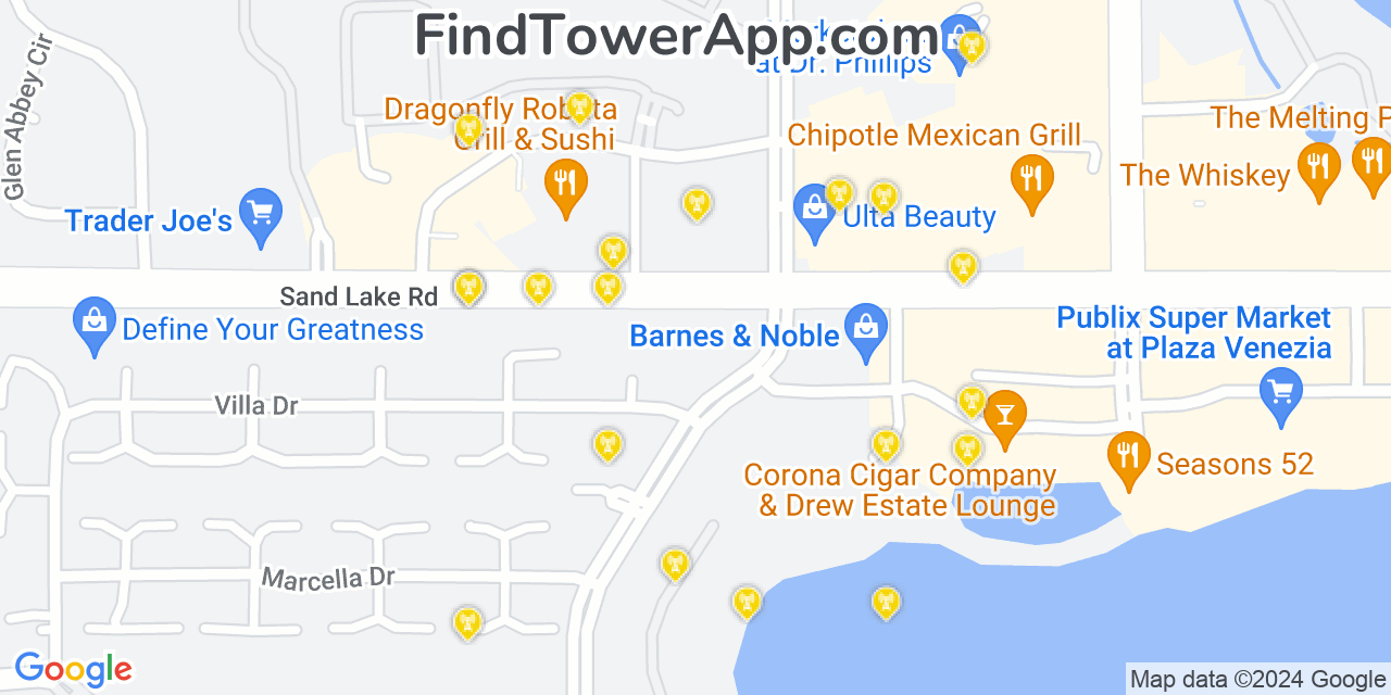 AT&T 4G/5G cell tower coverage map Doctor Phillips, Florida