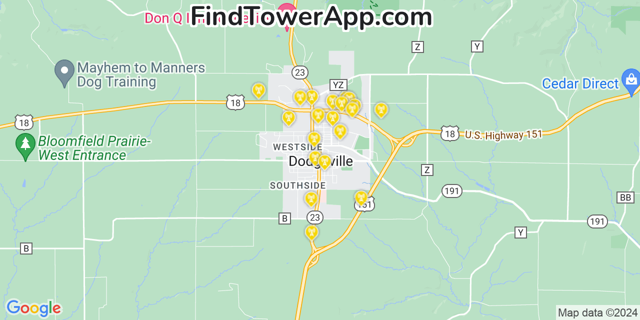 T-Mobile 4G/5G cell tower coverage map Dodgeville, Wisconsin