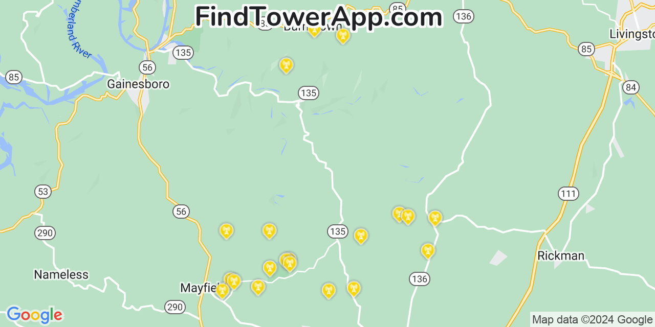 AT&T 4G/5G cell tower coverage map Dodson Branch, Tennessee